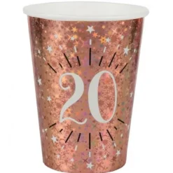 10 Gobelets en carton - Joyeux Anniversaire Etincelant - Rose Gold - Age au Choix