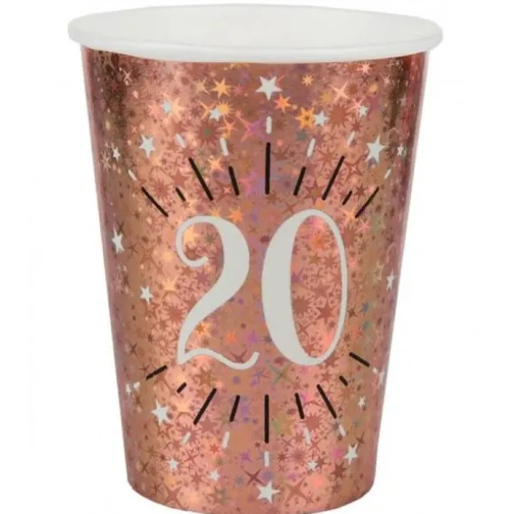 10 Gobelets en carton - Joyeux Anniversaire Etincelant - Rose Gold - Age au Choix