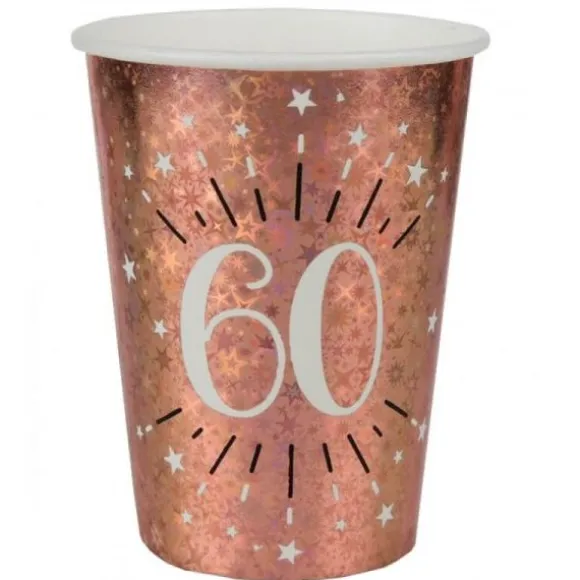 10 Gobelets en carton - Joyeux Anniversaire Etincelant - Rose Gold - Age au Choix