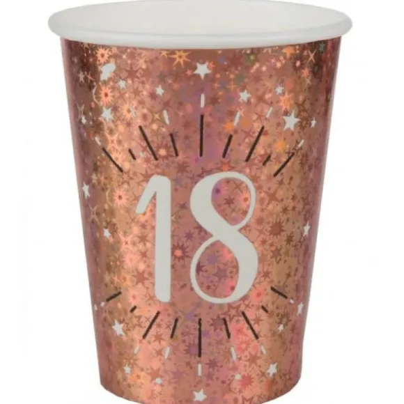 10 Gobelets en carton - Joyeux Anniversaire Etincelant - Rose Gold - Age au Choix
