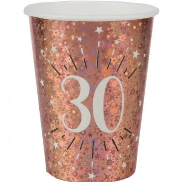 10 Gobelets en carton - Joyeux Anniversaire Etincelant - Rose Gold - Age au Choix