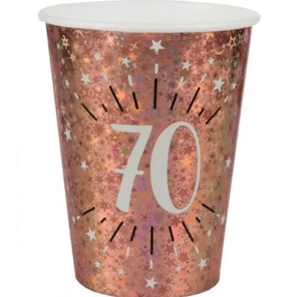 10 Gobelets en carton - Joyeux Anniversaire Etincelant - Rose Gold - Age au Choix