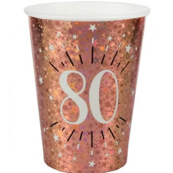 10 Gobelets en carton - Joyeux Anniversaire Etincelant - Rose Gold - Age au Choix