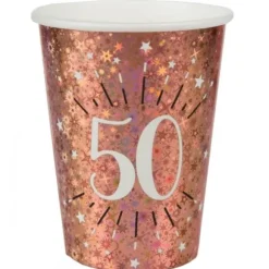 10 Gobelets en carton - Joyeux Anniversaire Etincelant - Rose Gold - Age au Choix