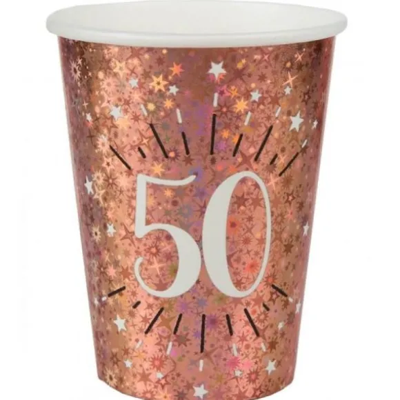 10 Gobelets en carton - Joyeux Anniversaire Etincelant - Rose Gold - Age au Choix