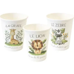 6 gobelets en carton - 250 ml - Collection Animaux de la Savane