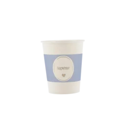8 gobelets en carton - 255 ml - Collection Baptême Blanc et Or - Couleur au choix