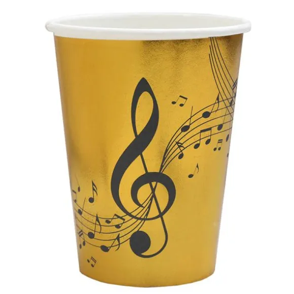10 Gobelets en carton Musique - Or & Noir