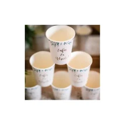 8 Gobelets en carton Retraite Party - Beige, Or & Feuilles d'Olivier - 25 cl