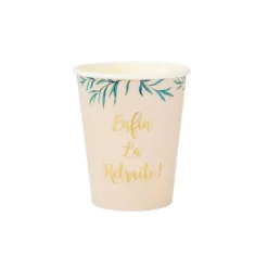 8 Gobelets en carton Retraite Party - Beige, Or & Feuilles d'Olivier - 25 cl
