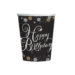 8 Gobelets "Happy Birthday" - Argent / Noir