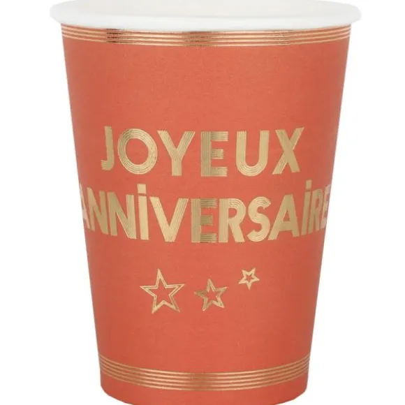 10 gobelets "Joyeux Anniversaire" en carton FSC® - Terracotta - 270 ml - Collection Star d'un jour
