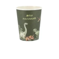 6 gobelets "Joyeux Anniversaire" en carton - 255 ml - Collection Dinosaures
