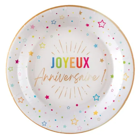6 gobelets "Joyeux Anniversaire" en carton - 27 cl - Collection Festicolor - Couleur au choix