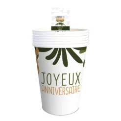 6 gobelets "Joyeux Anniversaire" en carton - Collection Jungle Party