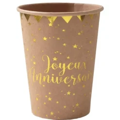 10 Gobelets " Joyeux Anniversaire " - Couleur Kraft