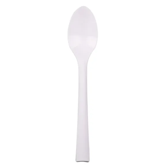 50 grandes cuillères "Picnik" blanches incassables en polypropylène - 18 cm