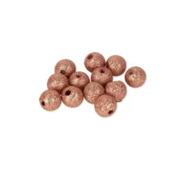 12 Grosses Perles en Bois - Paillettes Rose Gold