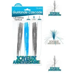 Guirlande Cascade "Joyeux Anniversaire" - Turquoise et argenté