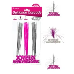 Guirlande Cascade "Joyeux Anniversaire" - Rose et argenté