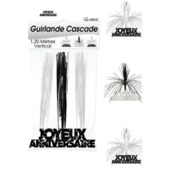 Guirlande Cascade "Joyeux Anniversaire" - Noir et blanc
