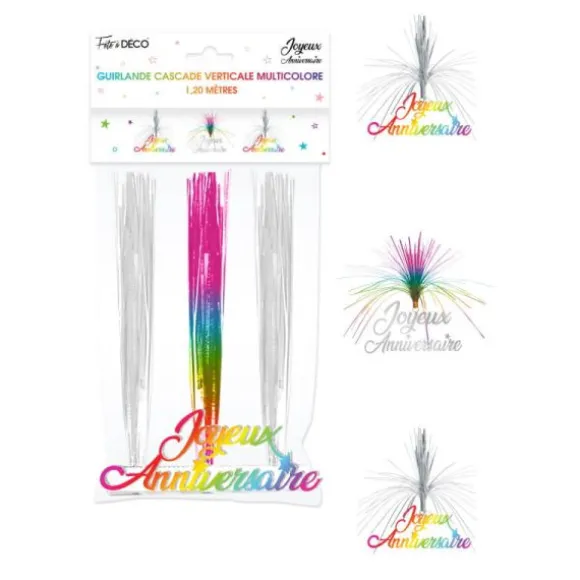 Guirlande Cascade "Joyeux Anniversaire" - Multicolore et Argent