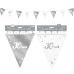Guirlande de Fanions Anniversaire Métallique - Argent - Age au Choix