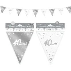 Guirlande de Fanions Anniversaire Métallique - Argent - Age au Choix