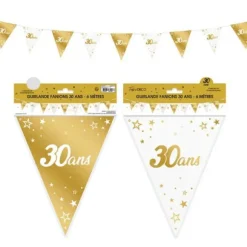 Guirlande de Fanions Anniversaire Métallique - Or - Age au Choix