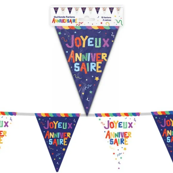 Guirlande de 10 fanions "Joyeux Anniversaire" - 3 m - Collection Récréation Multicolore