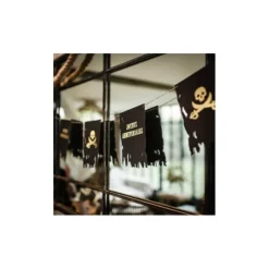 Guirlande de 9 fanions Joyeux Anniversaire - Pirate Kraft, Noir & Or - 1m50