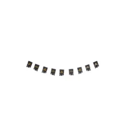 Guirlande de 9 fanions Joyeux Anniversaire - Pirate Kraft, Noir & Or - 1m50