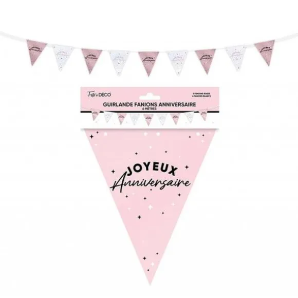 Guirlande de 20 fanions - Octobre Rose - 10 m