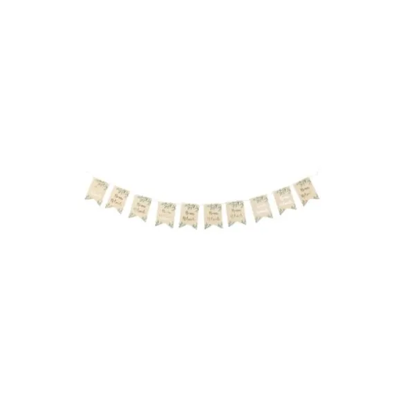 Guirlande de Fanions Retraite Party - Beige, Or & Feuilles d'Olivier - 2,80 m