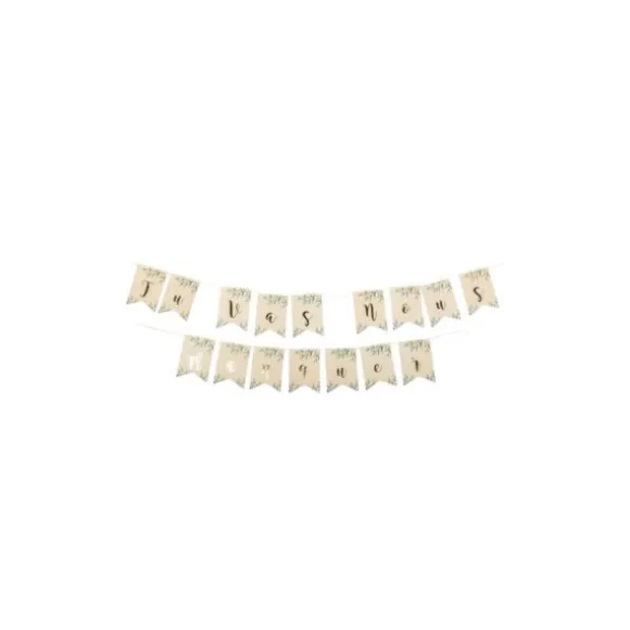 Guirlande de Fanions " Tu vas nous manquer " Retraite Party - Beige, Or & Feuilles d'Olivier - 2,55 m