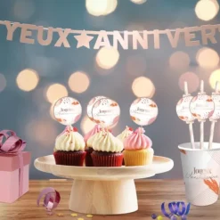 Guirlande de lettres "Joyeux Anniversaire" - 3 m - Collection Party Blush