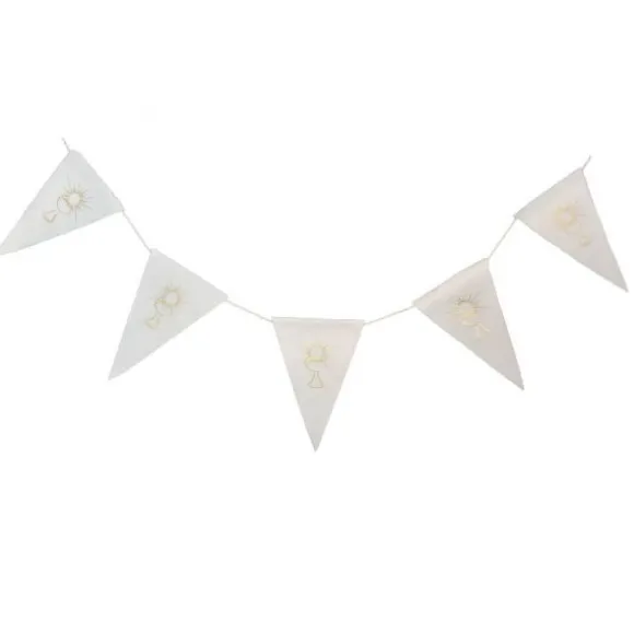 Guirlande fanions blanche communion velours 2m - Calice dorée