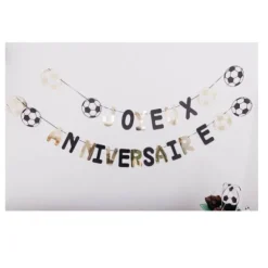 Guirlande Joyeux Anniversaire - Football - Noir, Blanc et Or