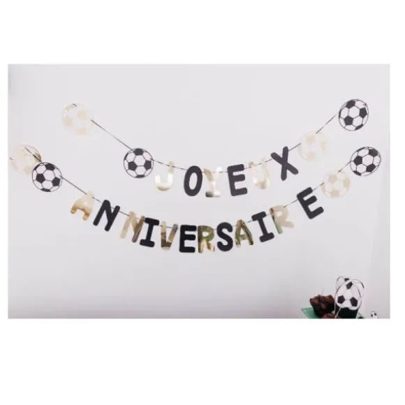 Guirlande Joyeux Anniversaire - Football - Noir, Blanc et Or