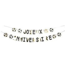 Guirlande Joyeux Anniversaire - Football - Noir, Blanc et Or