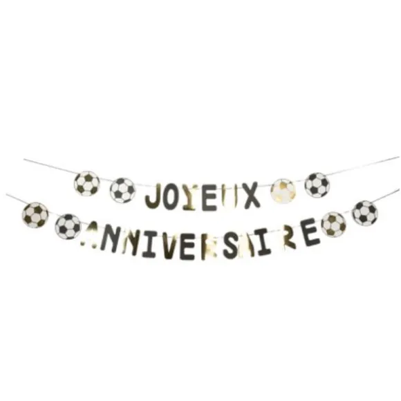 Guirlande Joyeux Anniversaire - Football - Noir, Blanc et Or