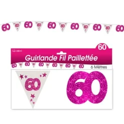 Guirlande pailletée d’anniversaire "60" - Rose et argenté