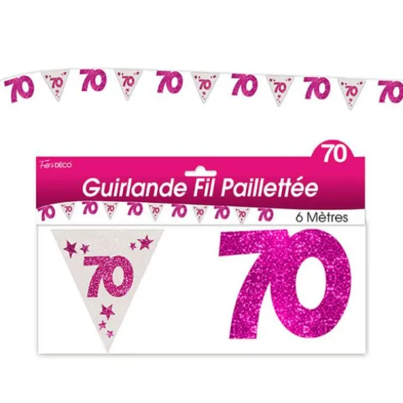 Guirlande pailletée d’anniversaire "70" - Rose et argenté
