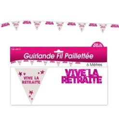 Guirlande pailletée "Vive la retraite" - Rose et argenté