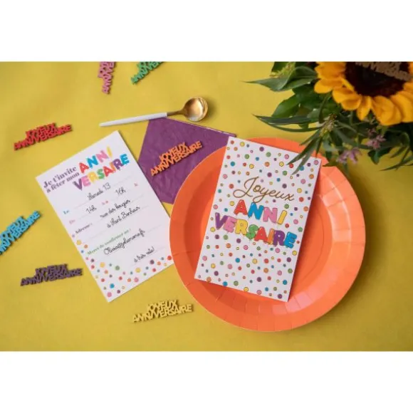 6 Invitations - Anniversaire Ballons Multicolores