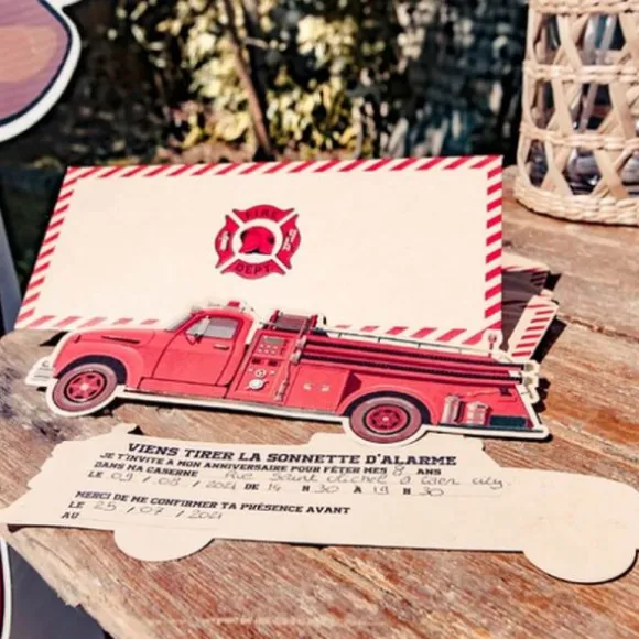 8 invitations avec enveloppes - Collection Pompier