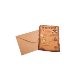8 Invitations avec enveloppes - Pirate Kraft, Noir & Or - 15 cm