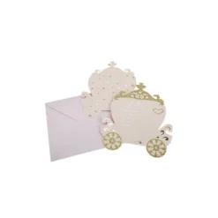 8 Invitations avec enveloppes - Princesse Rose & Or - 16 cm