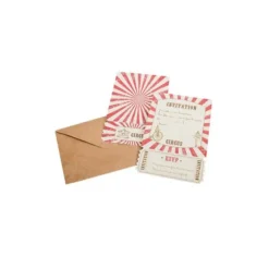 8 Invitations et Enveloppes - Circus Vintage