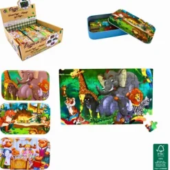 Jeu en bois - Puzzle de 60 pièces avec boîte en métal - Modèle Aléatoire